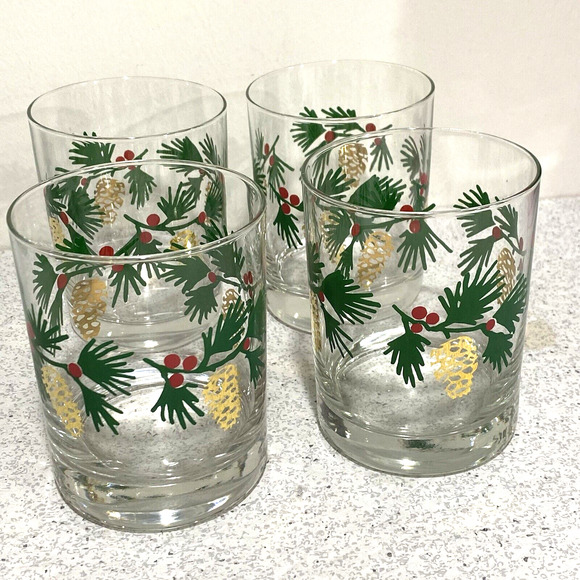 Crate & Barrel Pine Cone Double Old Fashioned Whiskey Drink Glasses Set of 4 - Picture 8 of 8